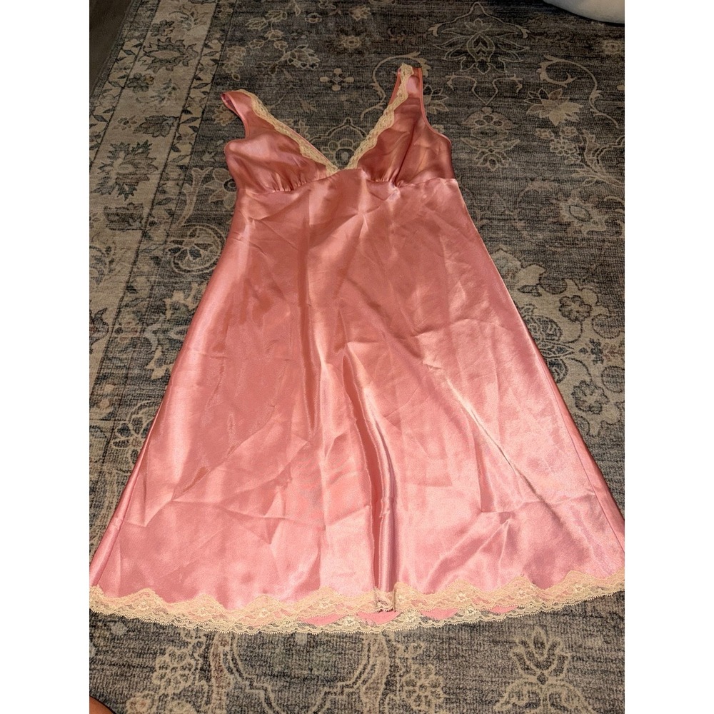 Vintage Victoria's Secret Pink Satin Lace Slip Dress 2006